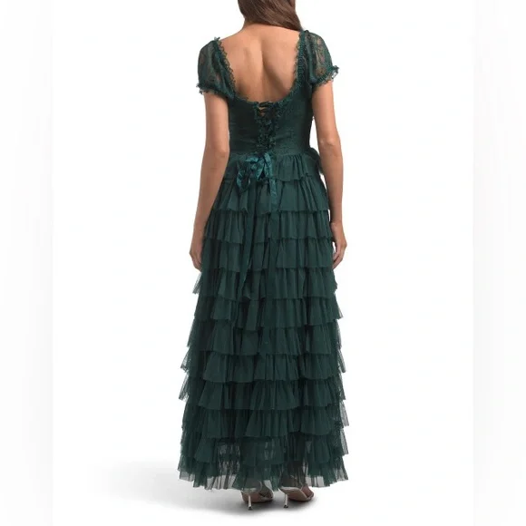 AMY JANE LONDON SOFIA TULLE MAXI DRESS PONDEROSA GREEN NWT ELEGANT TIERED -  gtkart9.com